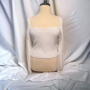 Express Square Neck Fitted Pullover Sweater in White Size XL
